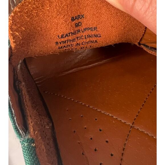 Men\'s Polo Ralph Lauren Canvas‎ Leather Loafers Green & Brown, Size 9D Boat Shoe